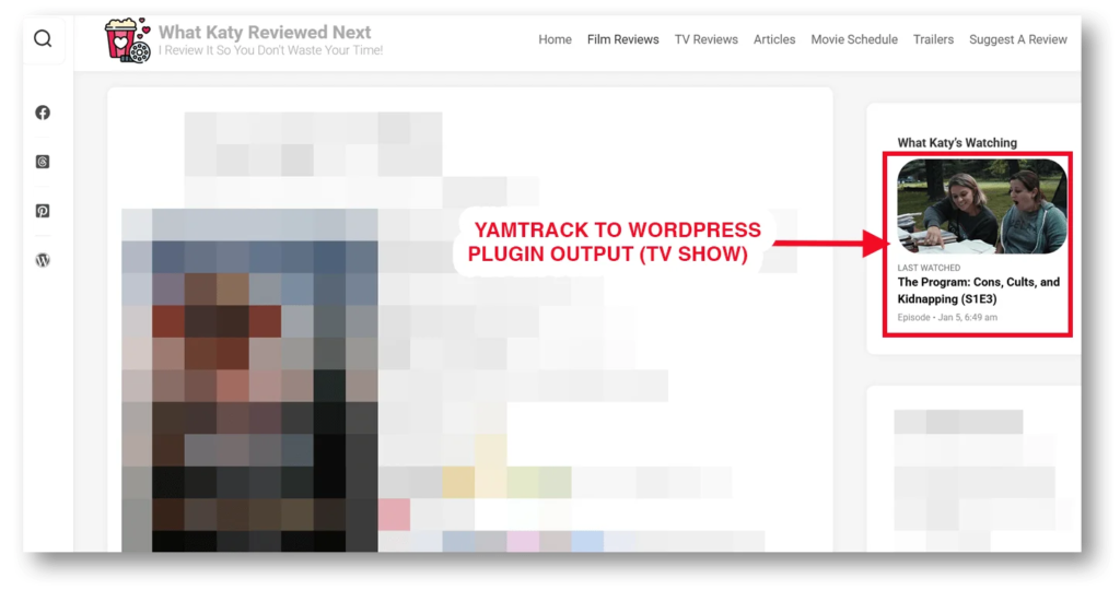 Yamtrack to WordPress widget shown in a website's sidebar